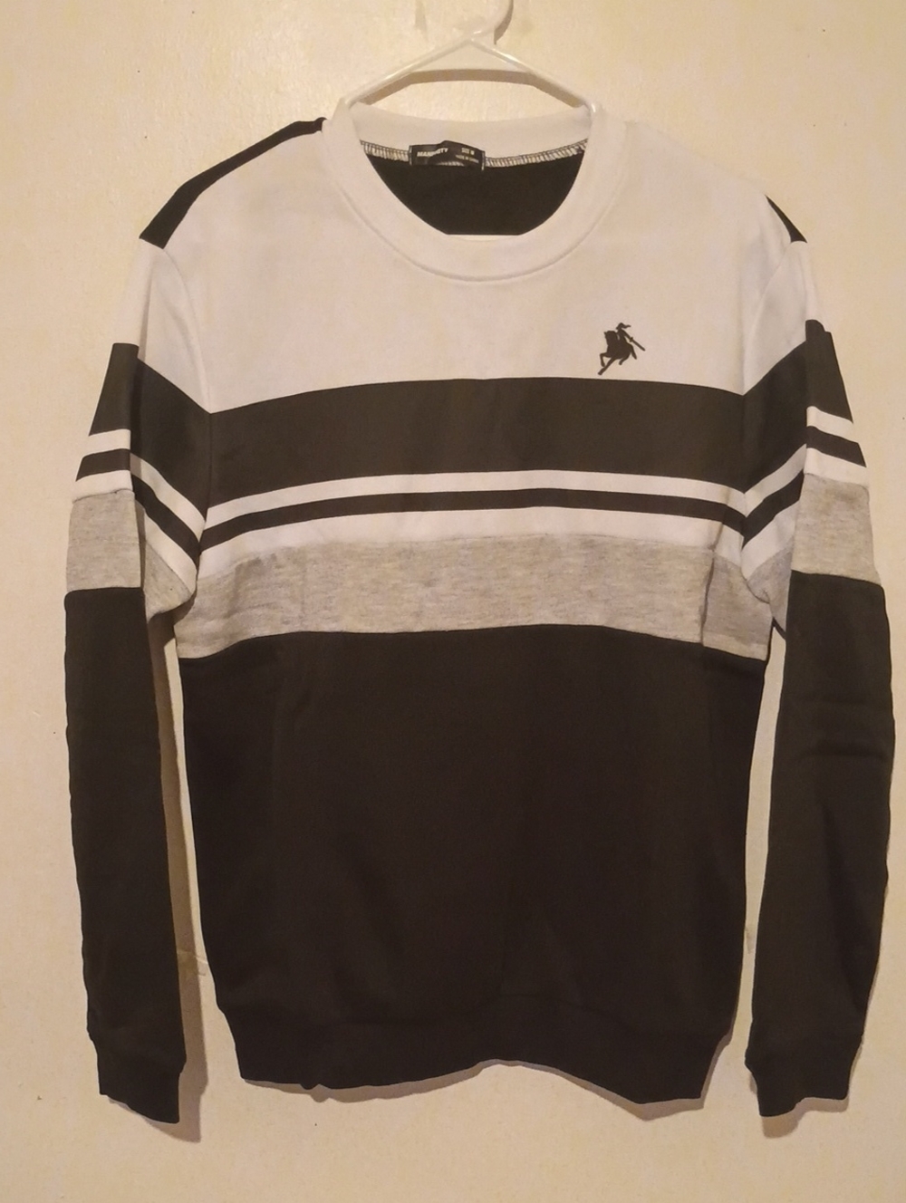 Men's Striped Crewneck Sweater - Black, White & Gray